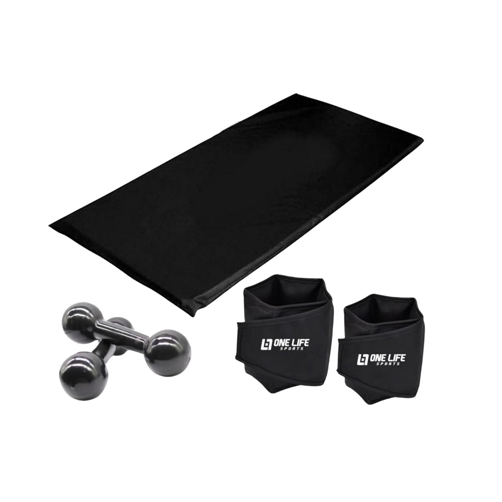 Kit Aeróbico Em Casa Caneleira 1 Kg + Colchonete + Halter 1
