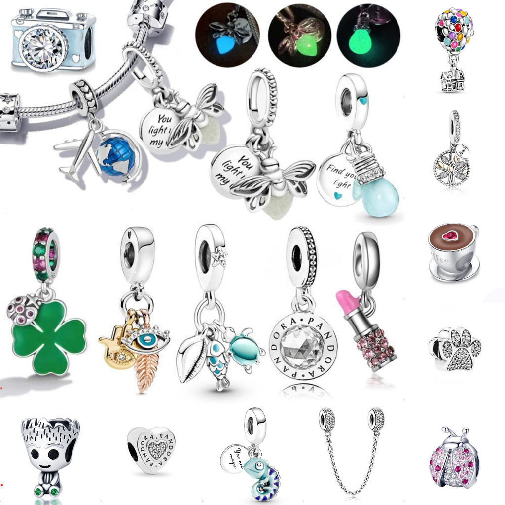 925 prata pingente charme pingente vaga-lume luz brilhante interior fluorescente pulseira pingente jóias