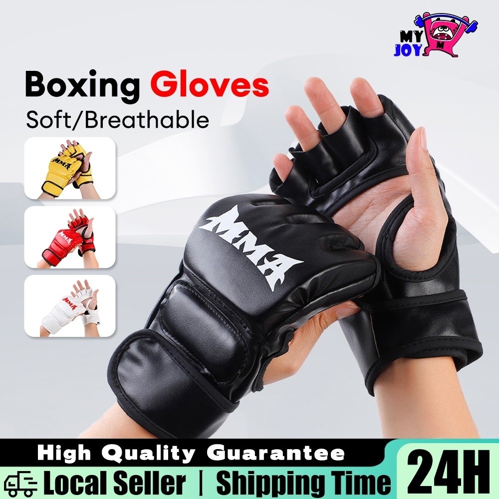MMA luvas de boxe adulto/crianças 2PCs (1 par) couro meio dedo luvas para Muay Thai Taekwondo vu1a