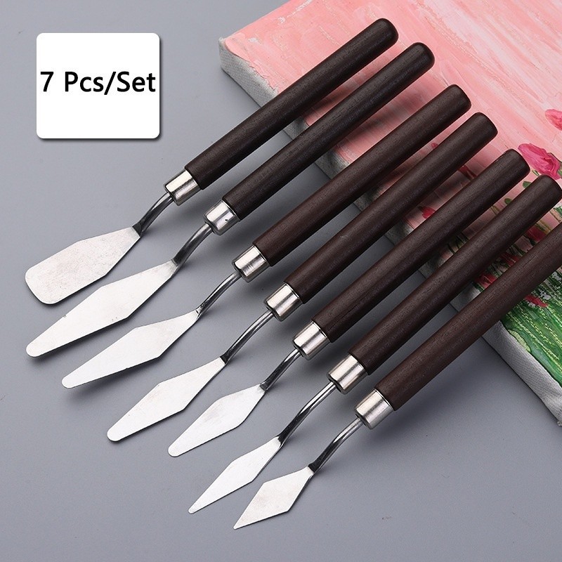 7Pçs Paleta De Faca De Aço Inoxidável Mista Para Pintura A Óleo / Espátula Raspador