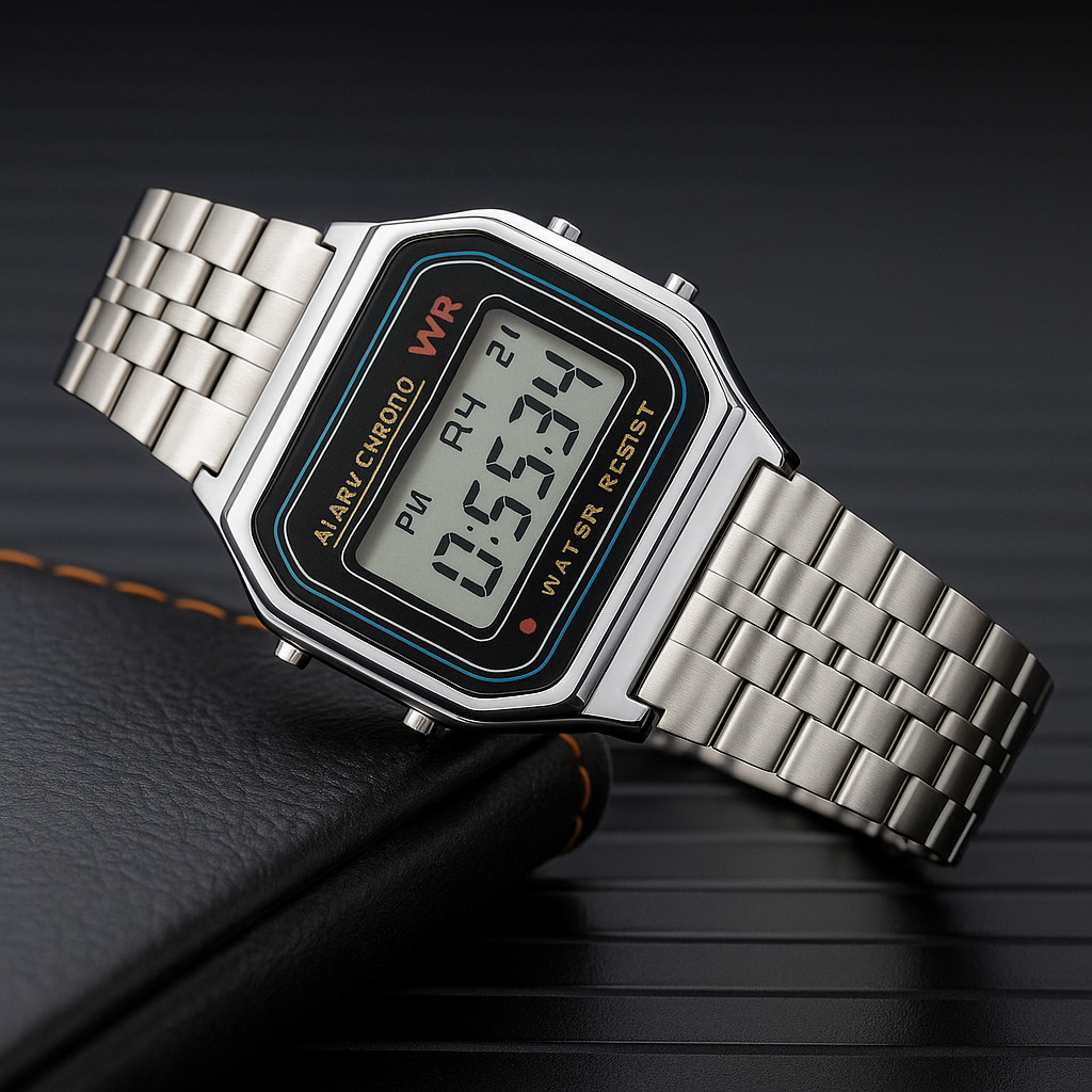 Relógio Militar Eletrônico Digital Unisex Ouro Prata Retro Aço Inoxidável