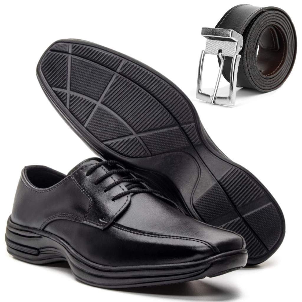 Sapato Social Masculino Oxford Confortável Classico + Cinto Dupla Face