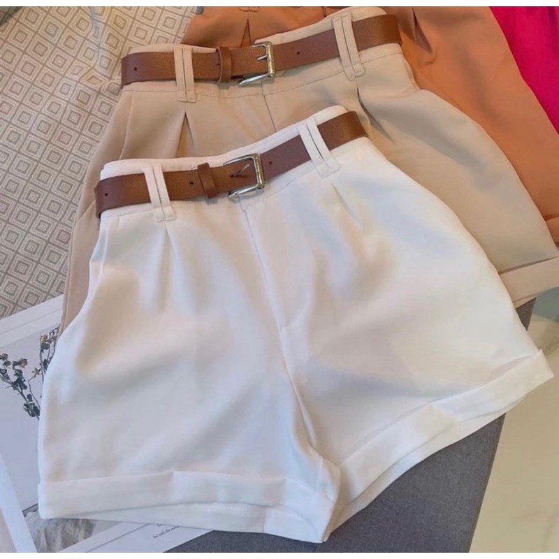 Short Alfaiataria Feminino Social com Cinto Cintura Alta PROMOÇÃO