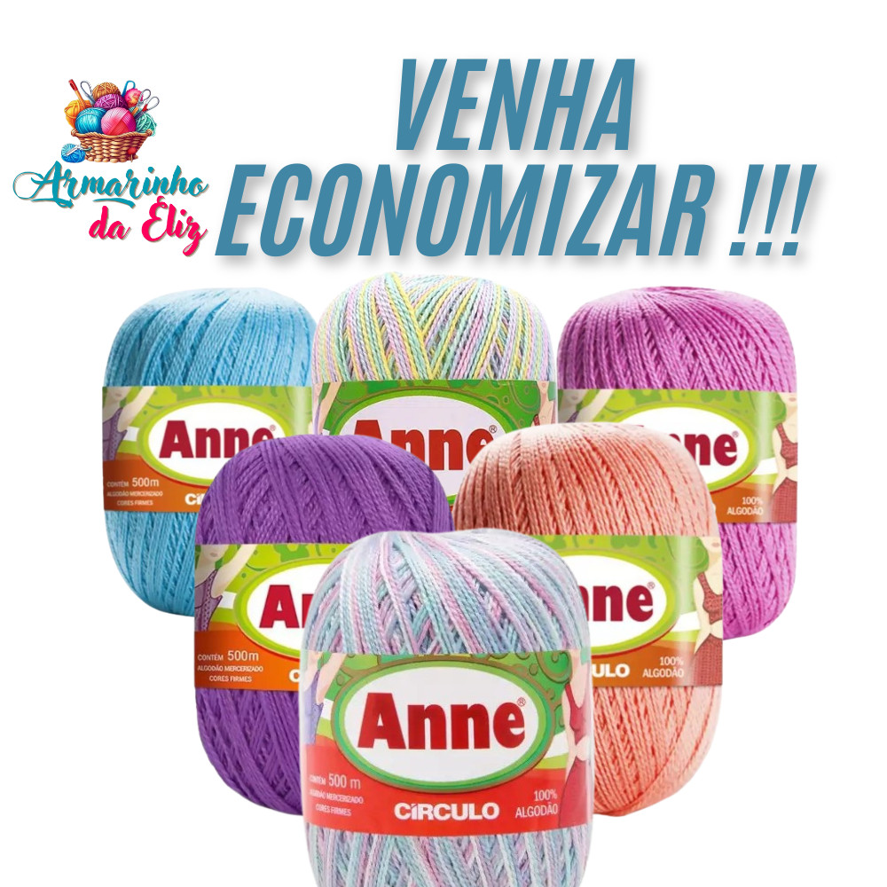 Linha Anne 500 Para Crochê e Tricô 100% Algodão Círculo