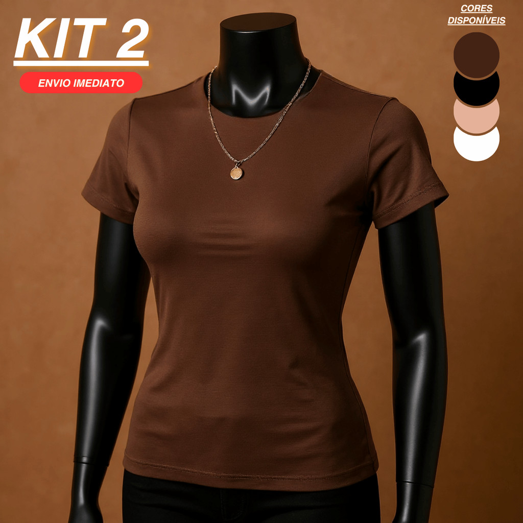 kit 2 Blusas Suplex Manga Básica Feminina Manguinha Premium Qualidade Camiseta