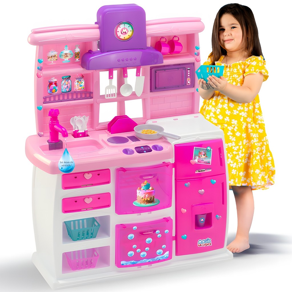 Cozinha De Brinquedo Forno Geladeira Casinha Master Magic Toys Com 26 Peças - Magic Toys