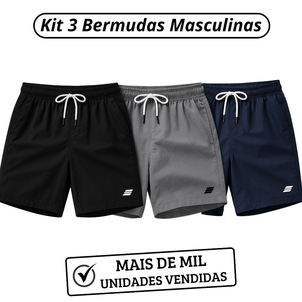 Kit 3 Bermudas Masculina Dry Fit Short Academia Masculino Tectel Elastano