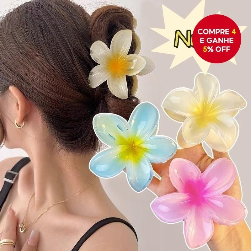 1/2/5 Presilhas Plumeria Jelly 4cm/8cm – Clipes de Cabelo Flor Havaiana Princesa, Delicados e Fashion