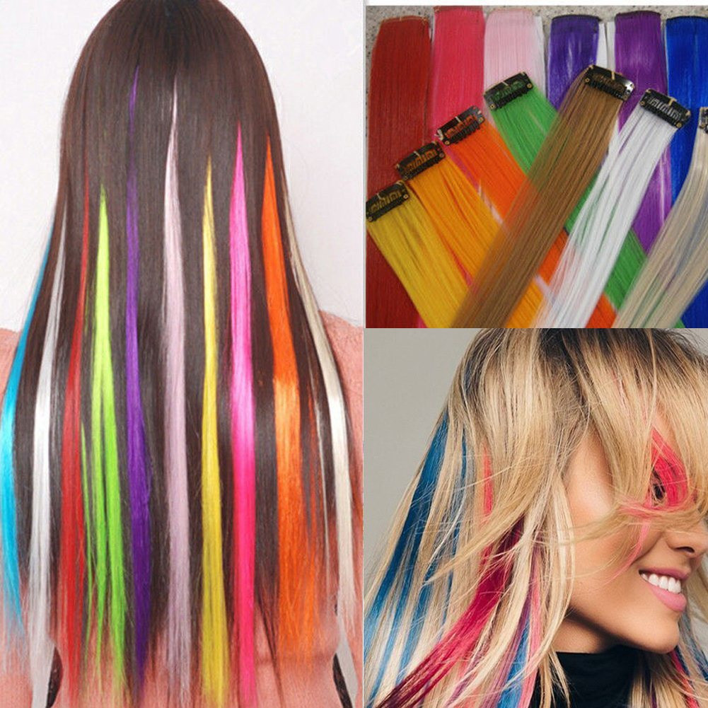 kit 12 un colorido e variado Trava De Cabelo Sintético Coloridas 55 cm Mecha Corda aplique de cabelo
