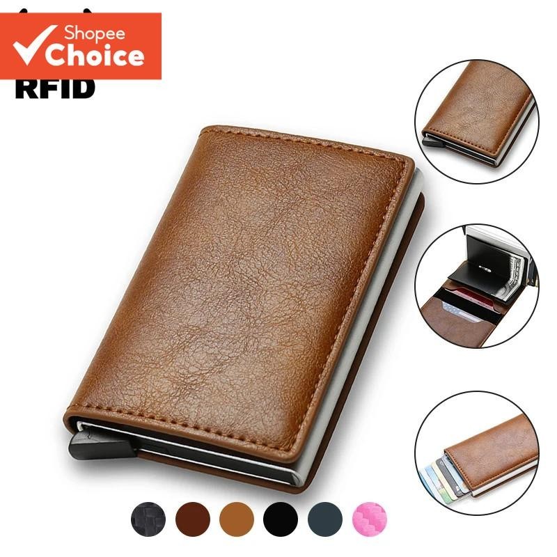 ANTI Rfid Titular Do Cartão De Crédito Carteiras Masculinas Caso Banco Pequeno Couro Fino Magia Mini Carteira Inteligent