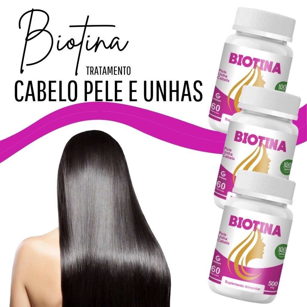 Kit 3 Biotina   Genature Firmeza Crescimento Saúde Cabelos Unhas Pele Envio Imediato
