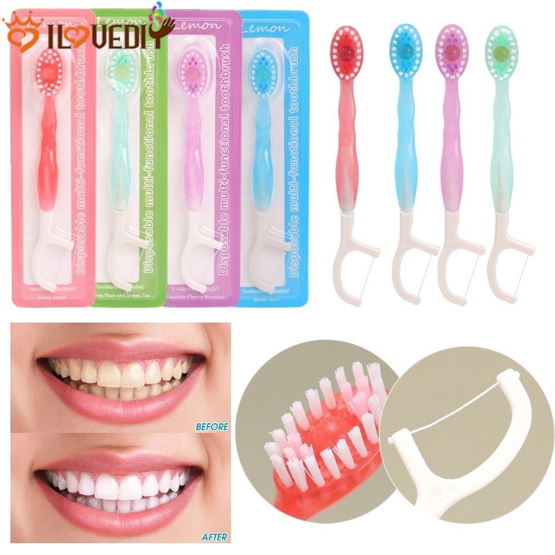 Escova De Dentes De Viagem Com Fio Dental E Contas De Pasta De Dente | Kit Portátil De Cuidados Dentários Para Viagens D