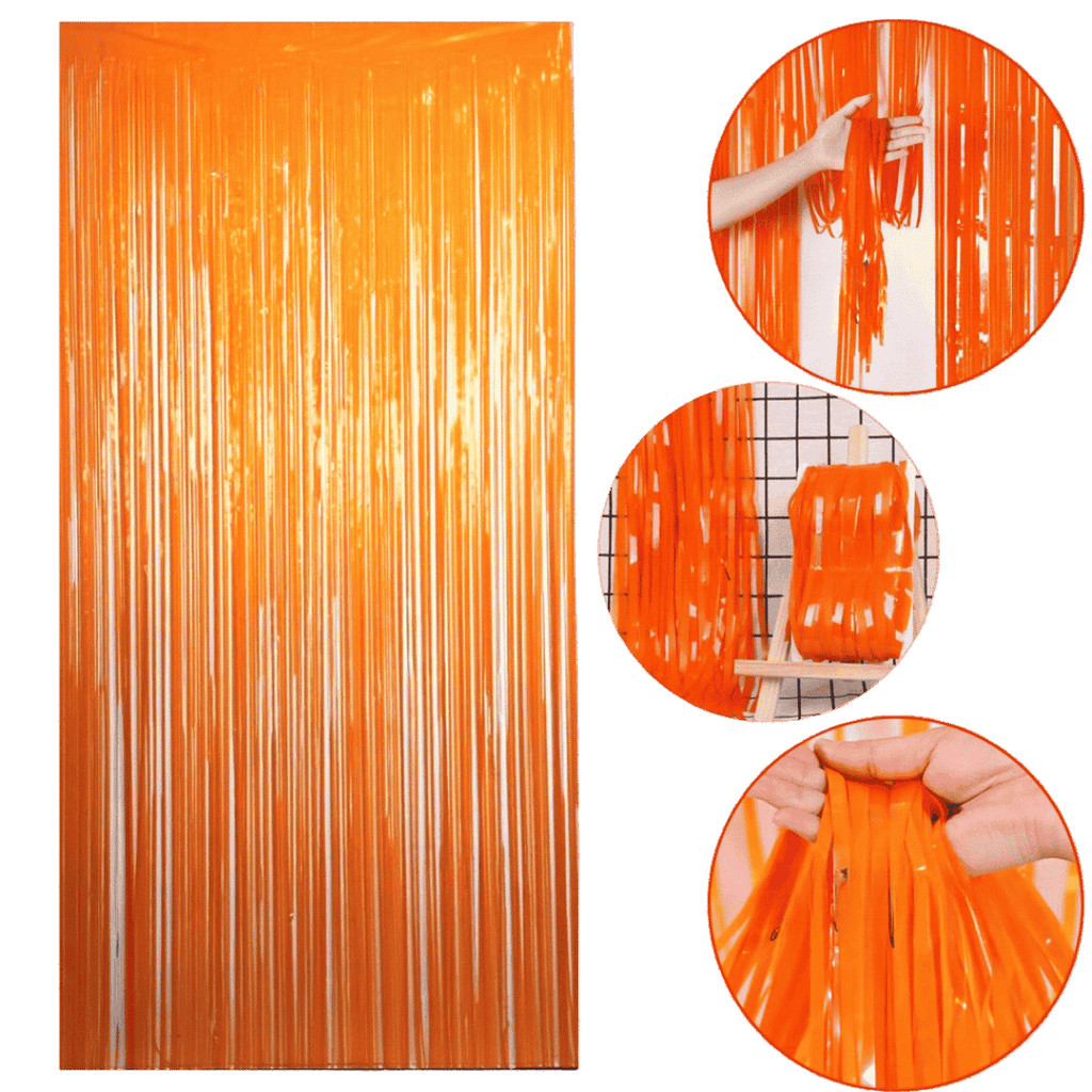 Cortina Metalizada Decoração Laranja 100x200cm - 01 unid