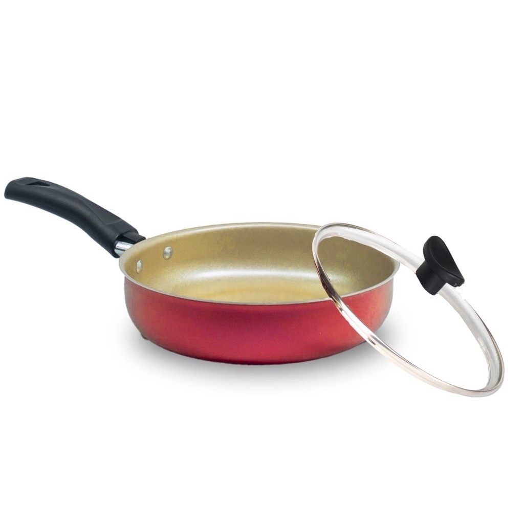 Frigideira Alta 18 cm Teflon Antiaderente com Tampa de Vidro