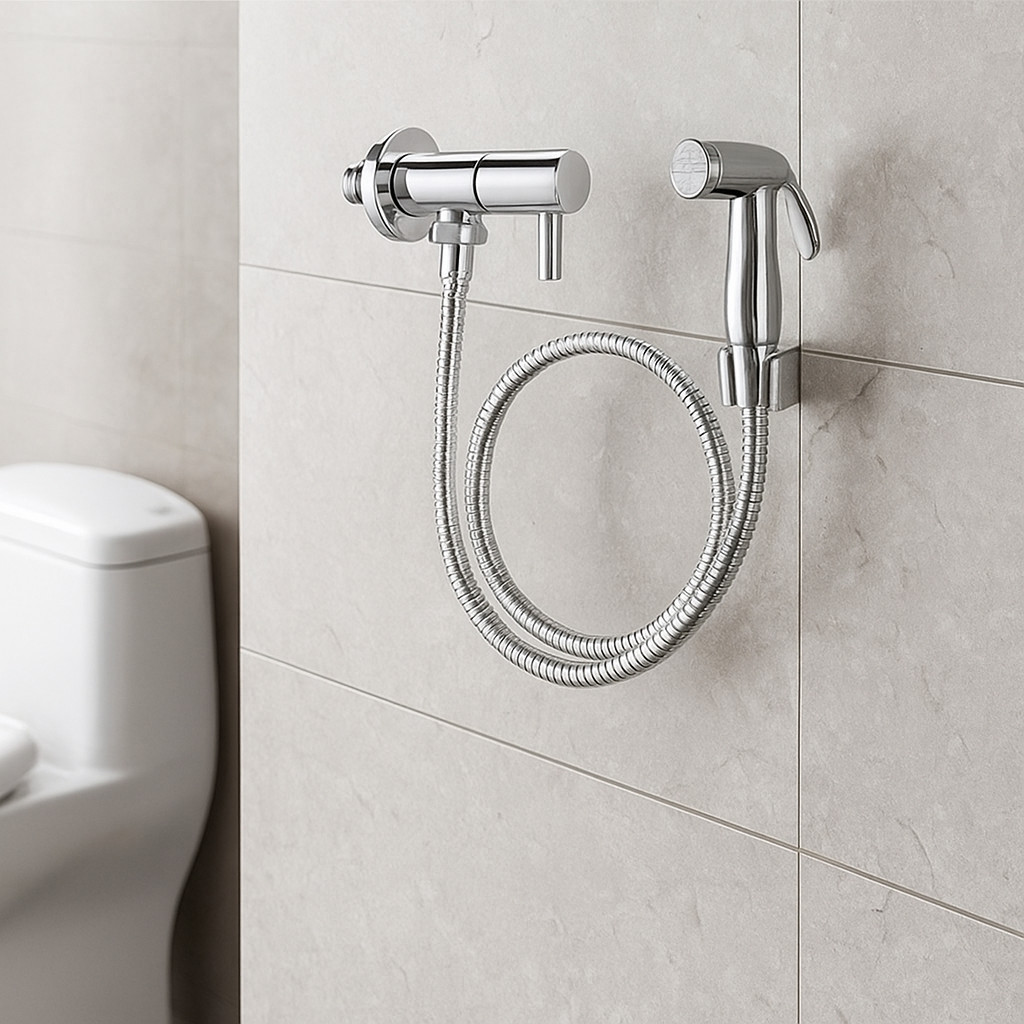 Kit Ducha Higiênica Inox 1/4 de Volta + Suporte Completo Alta Durabilidade - Com e Sem Registro