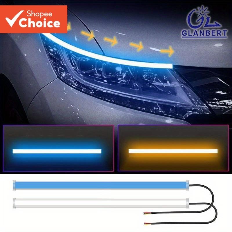 2PCS Luz de Sinalização Direcional para Carro, Luzes Laterais DRL, faixa de LED, Acessórios Automotivos.