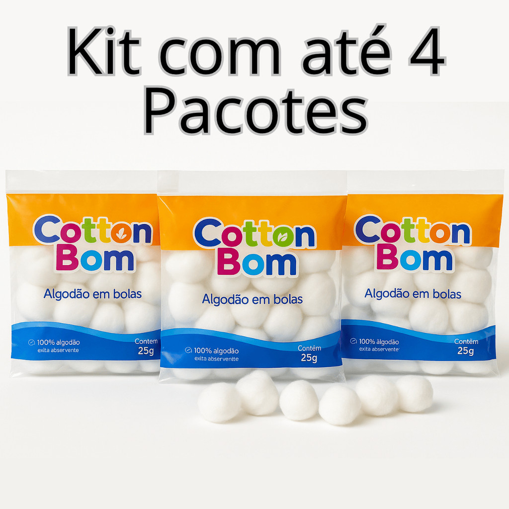 Kit Algodão Bolinha Branca 25g até 4 Pacotes Cotton Bola Limpeza Higiene Bebe Maquiagem Manicure