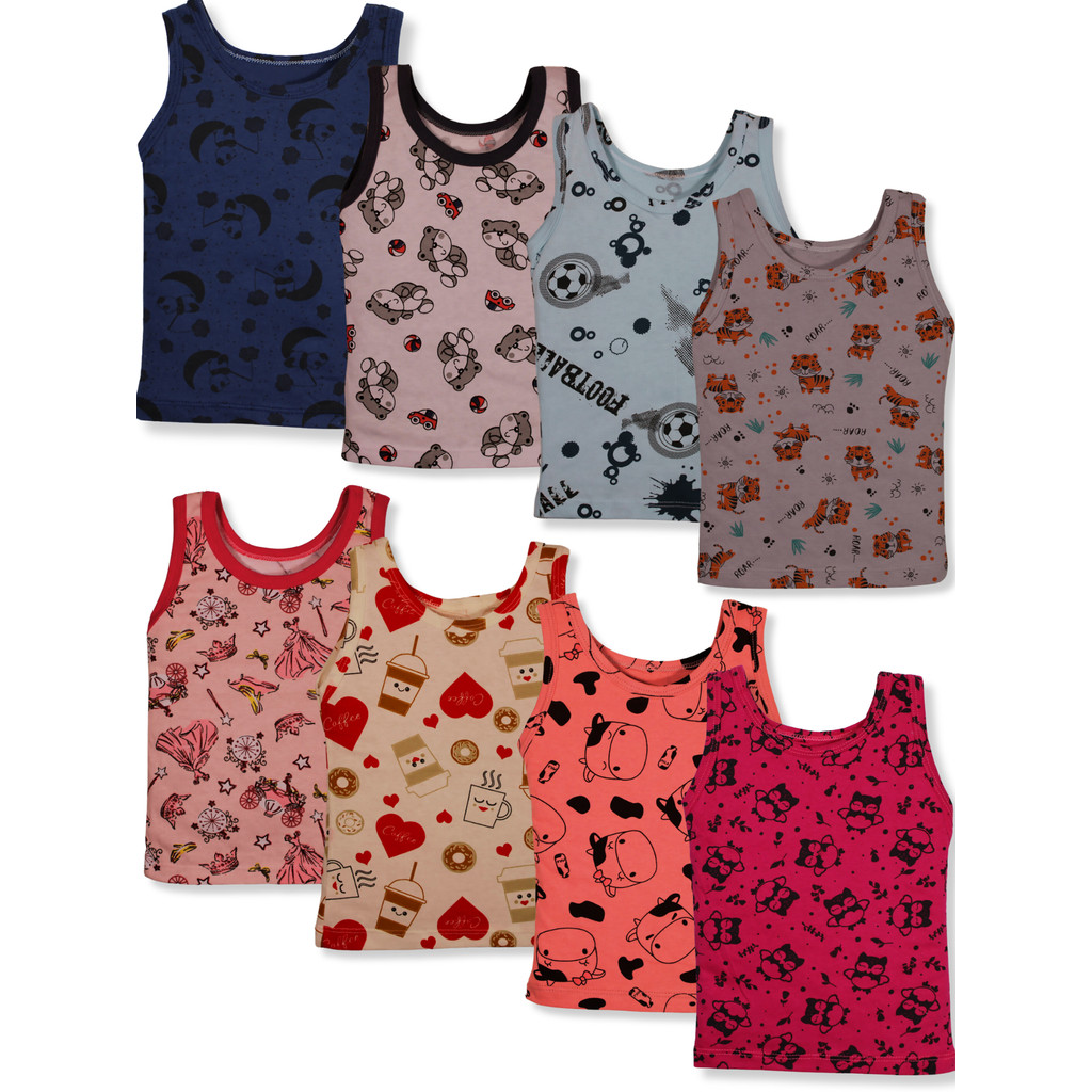 Kit 4 Pçs Camiseta Regata Infantil Bebe Verão Bichos 100% Algodão Menino Menina