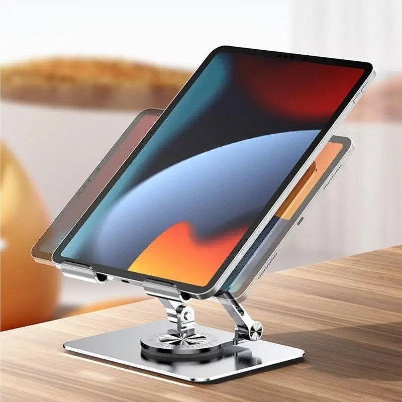 Suporte Tablet IPad Totalmente Alumínio De Mesa Base Rotatória Ajustável Dobrável 360º