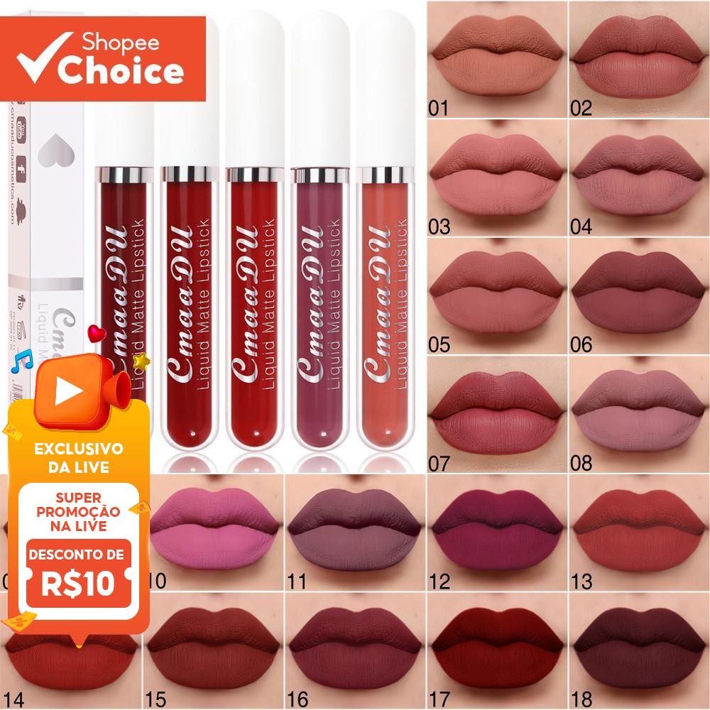CMaaDu Batom Fosco De 18 Cores À Prova D'água De Longa Duração Copo Antiaderente Maquiagem Valentine Glam Festival Essen