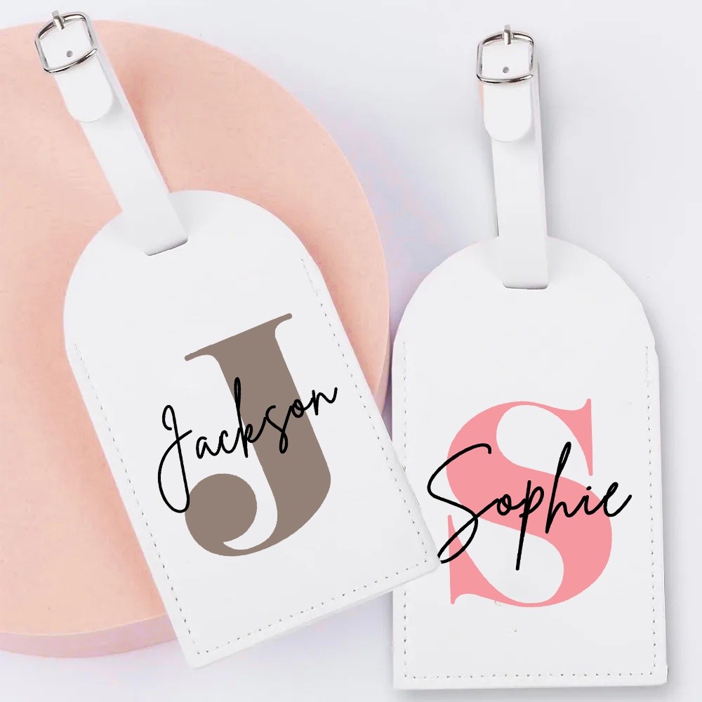 Tag de Mala Personalizado Seu Nome E Inicial Identificação Etiqueta Identificadora Couro PU Viagem