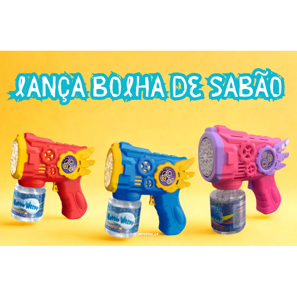 Brinquedo Pistola Lança Bolha De Sabão Automática modelo Asas com Led Azul Vermelho Rosa