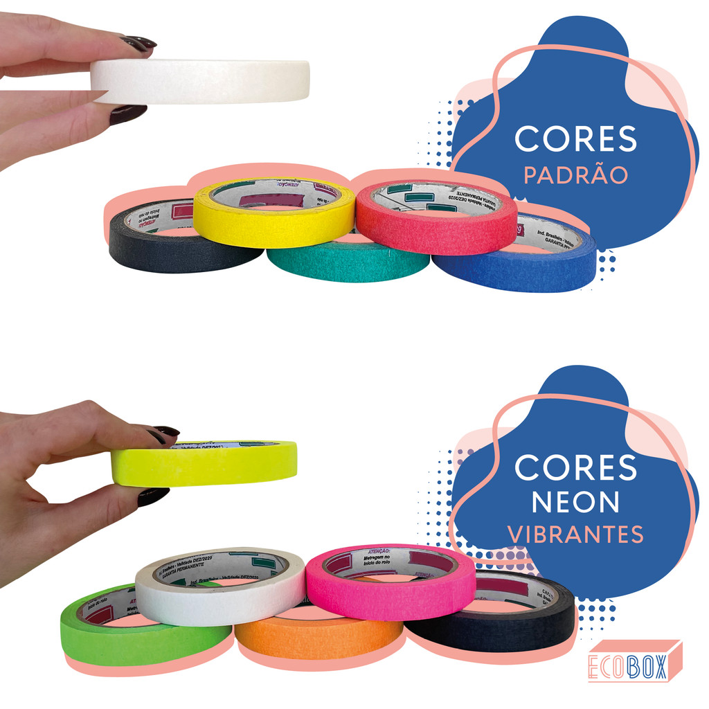 Kit 6 Fitas Crepe Coloridas 18mm x 30m Artesanato Escolar Escritório