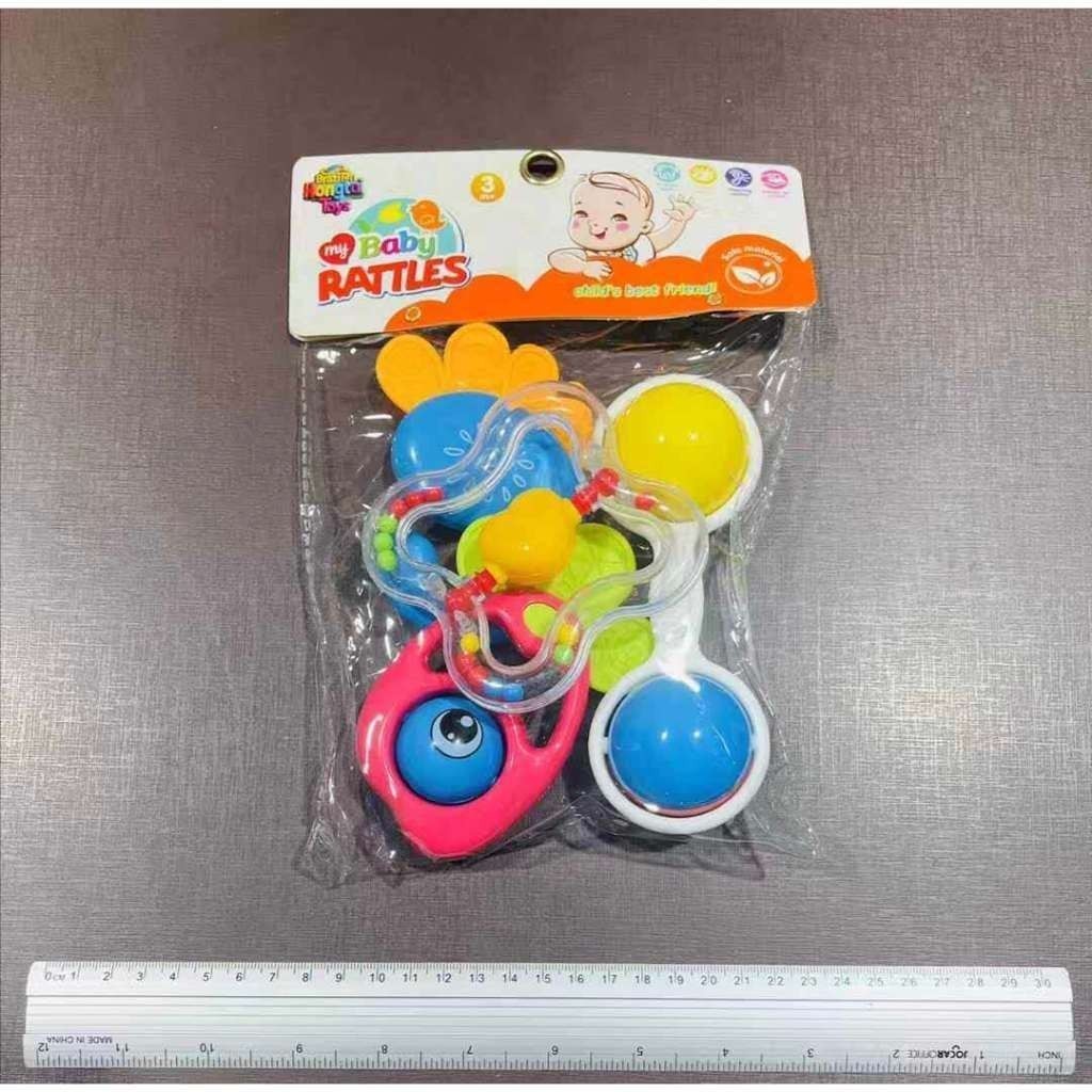 Brinquedos Para Bebê Kit com 4 pçs Chocalho + Mordedor Macio Colorido