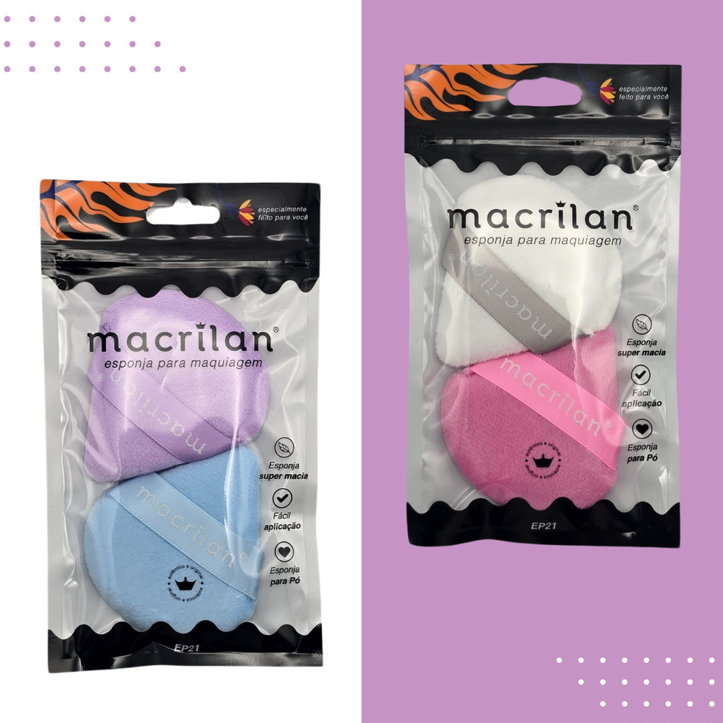 Esponja Maquiagem Kit 2 Unidades Triangular para Pó Macrilan