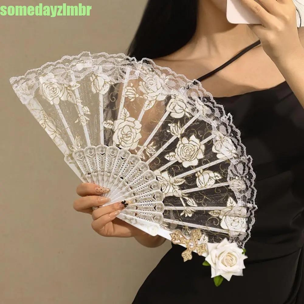 SOMEDAYZL0M Fãs De Mão Para Cosplay , Leque Dobrável De Renda Rosa Retrô Europeu , Com Borlas , Dança Feitos À