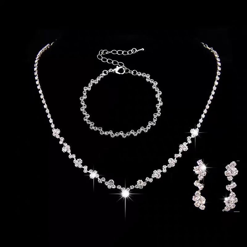 Conjunto De 3 Peças De Colar E Pulseira Com Strass E Flores Para Mulheres Conjunto De Joias 3 Em 1 Para Casamento