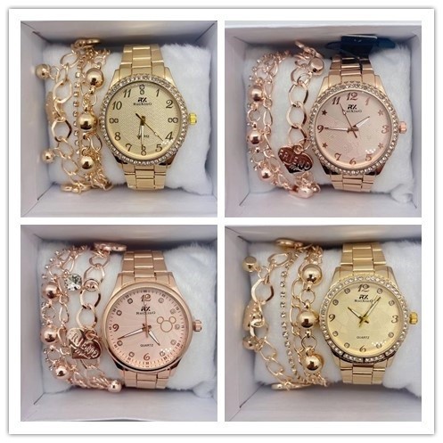 Relógio Feminino de metal Dourado Acompanha Pulseira