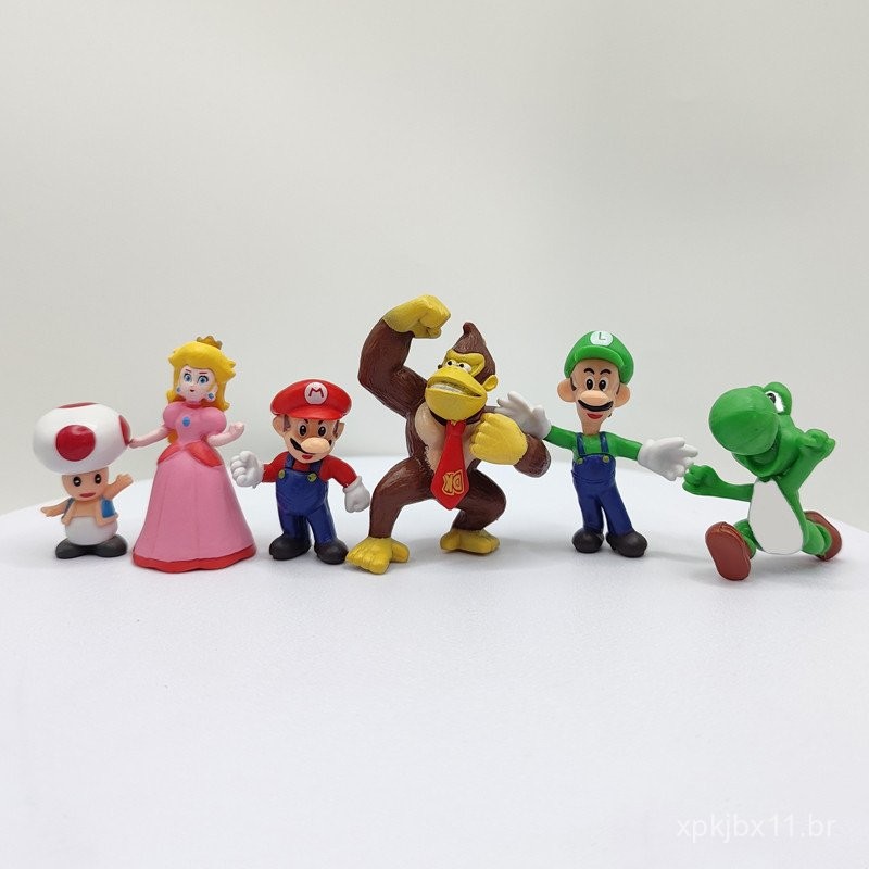 6pcs/conjunto Super Luigi Bros Figuras de Anime Boneco Yoshi Donkey Kong Cogumelo Brinquedos de Aniversário para Criança