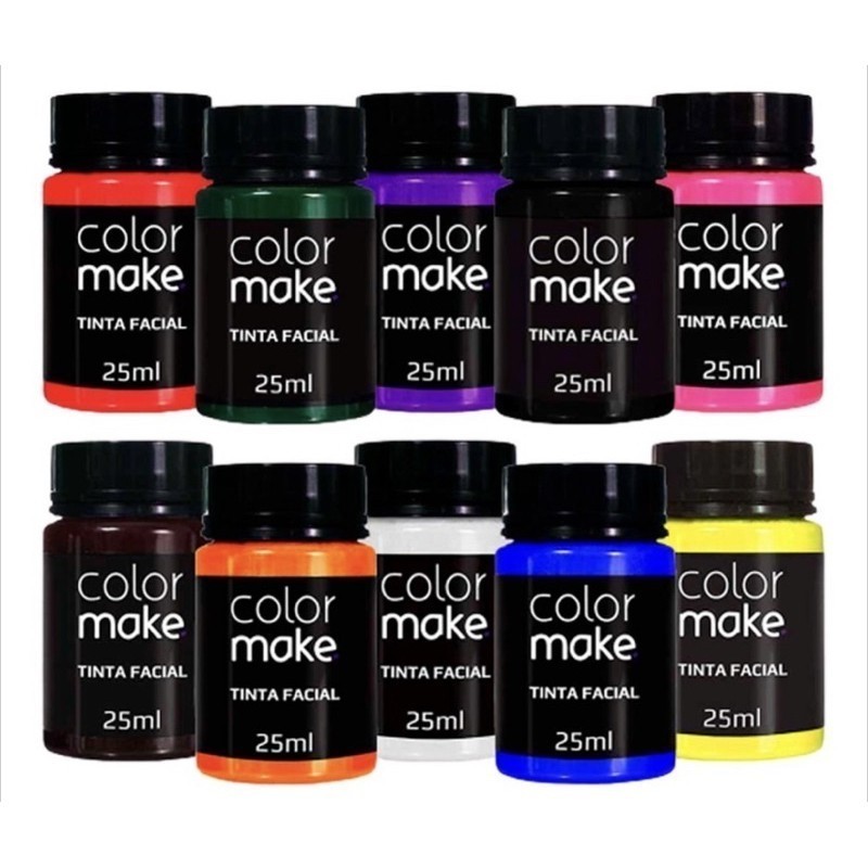 KIT COM  12  TINTAS FACIAL 25ML. COLORMAKE COM 12 CORES VIBRANTES - ORIGINAL ENVIO IMEDIATO