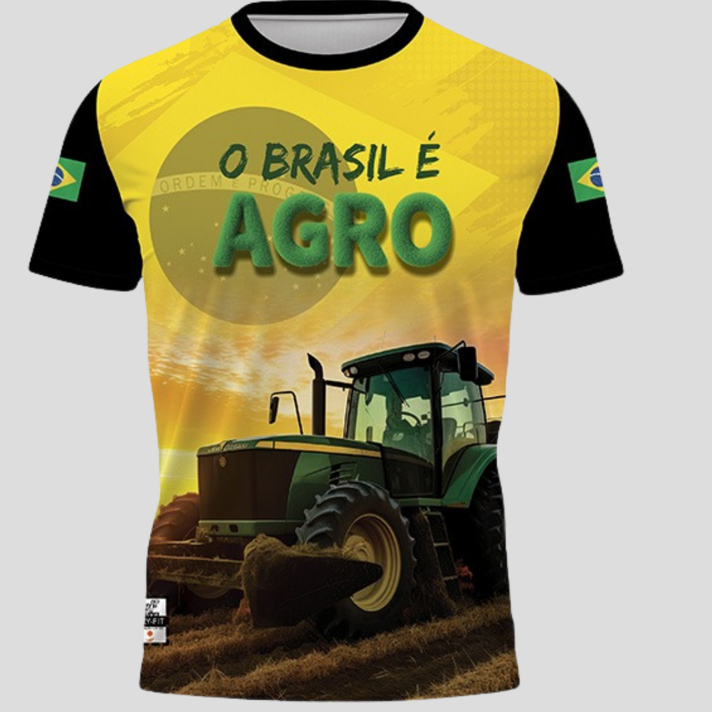 Camiseta Brasil é Agro Trator Maquina Camisa Fazendeiro Agricultura