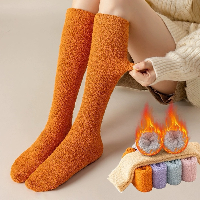 Kit 3 pares Meião De Lã Grosso Forrado Pelinho Super Quente Coral Femininos Meias De Chão De Outono E Inverno