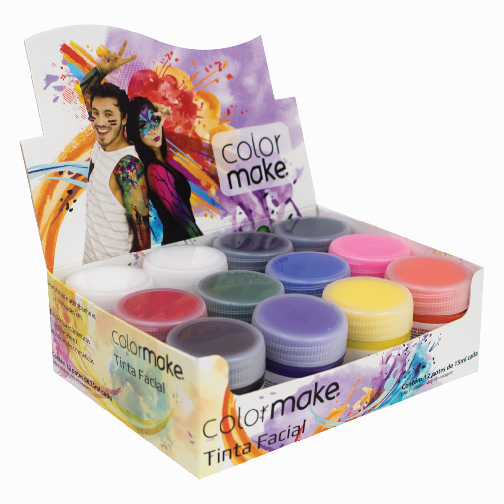 Tinta Facial - Colormake - Líquida - 12 Potes 15ml -10 cores - ENVIO IMEDIATO