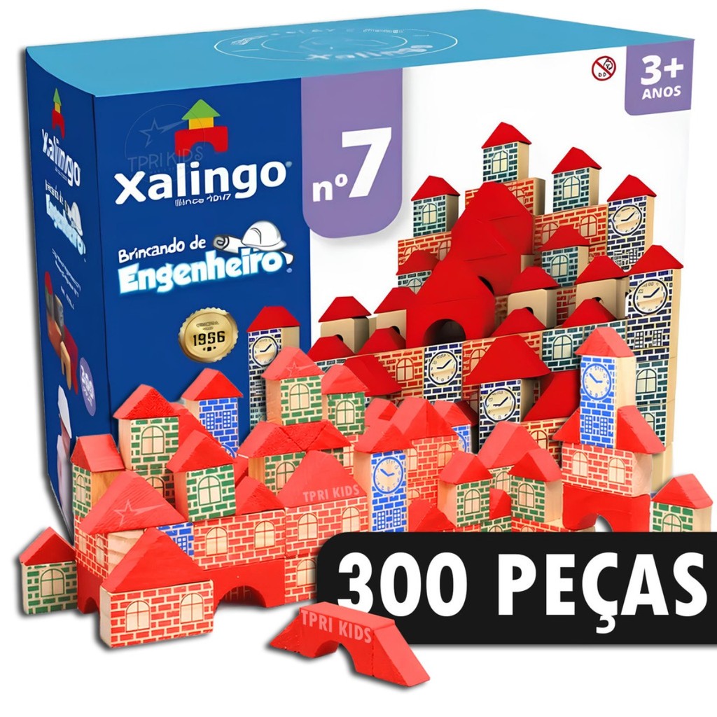 Blocos de Montar Madeira 300 Peças Brinquedo Educativo Engenheiro Infantil Pedagógico Coordenação