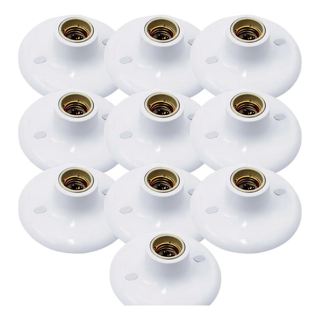 Kit 10 Plafon Suporte Lâmpadas Redondo Bocal E27 Branco 110v 220v Paflon de teto casa cozinha