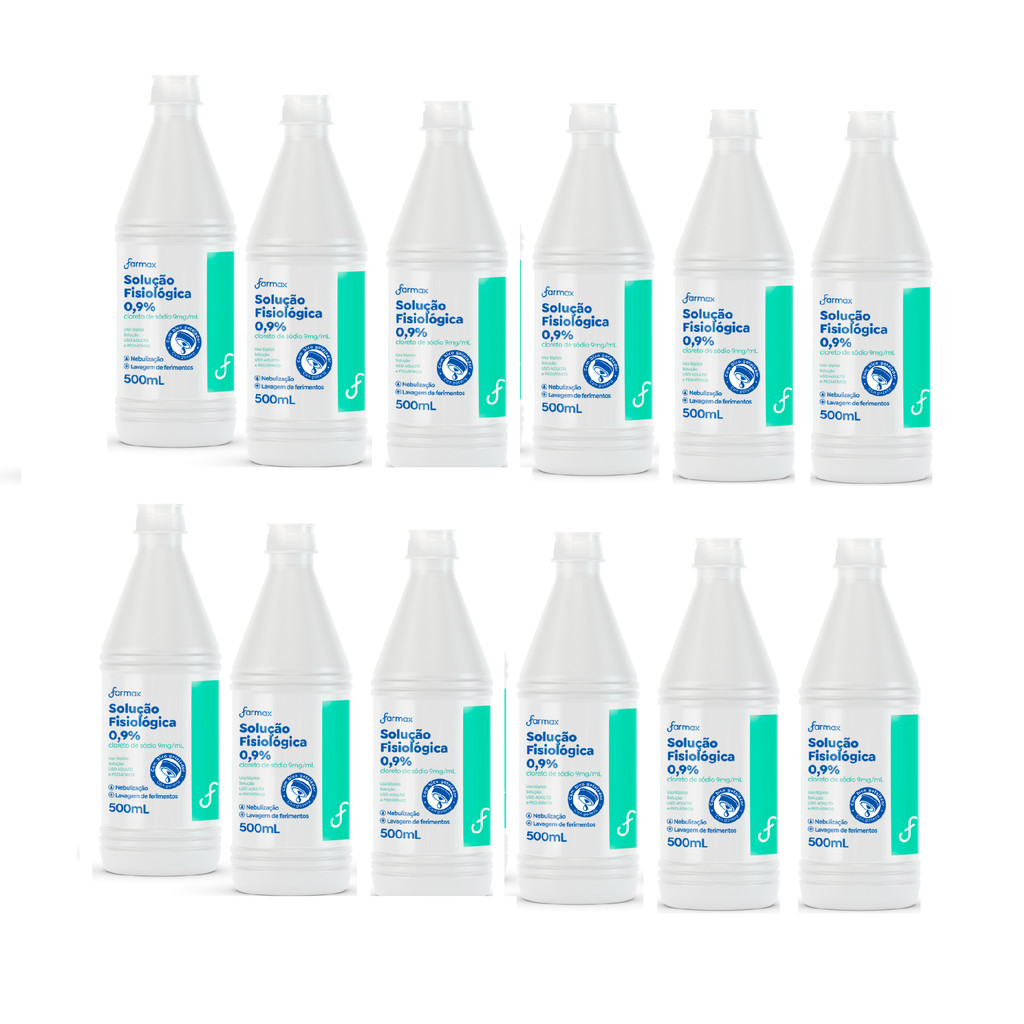 Kit 12x Soro Fisiológico 500ml Farmax Sorimax Bico Gotejador