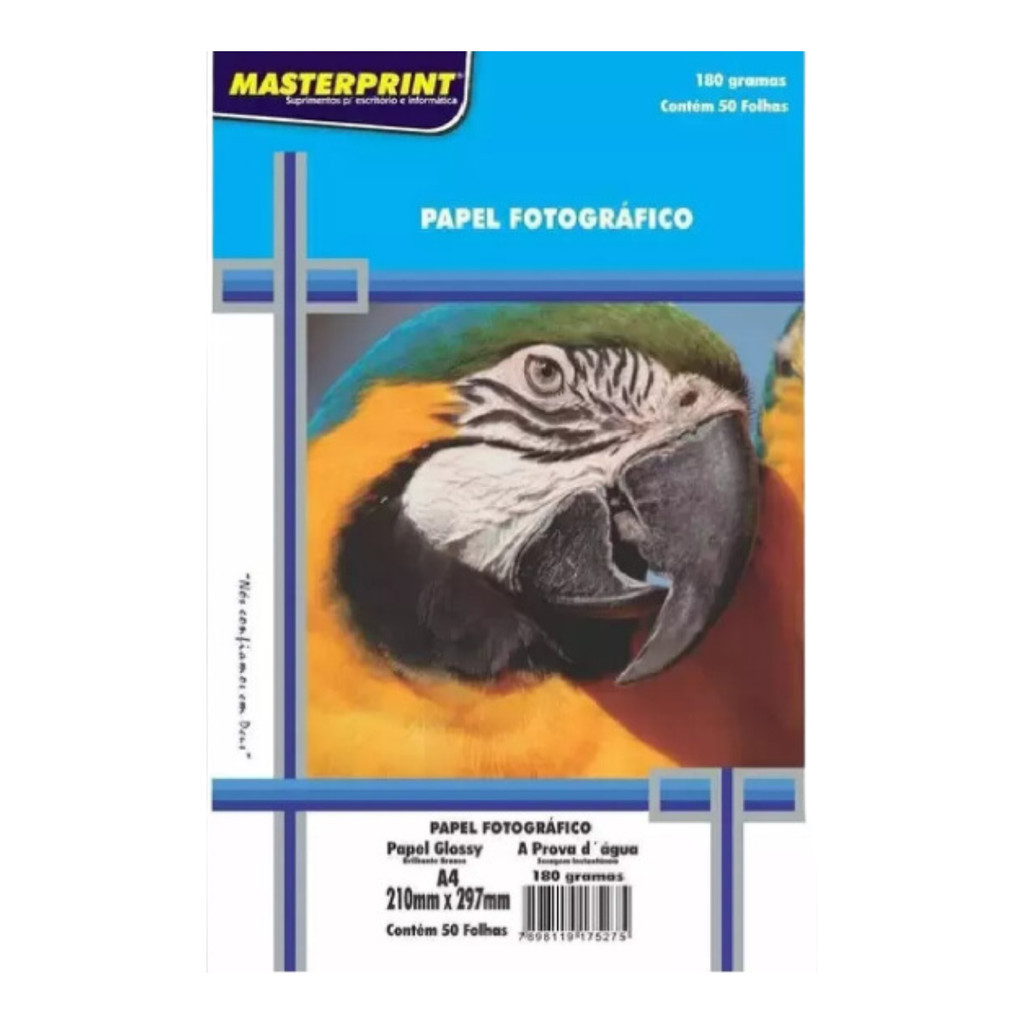 Papel Fotográfico Masterprint 180g A4 200 folhas  Glossy – Brilho Profissiona