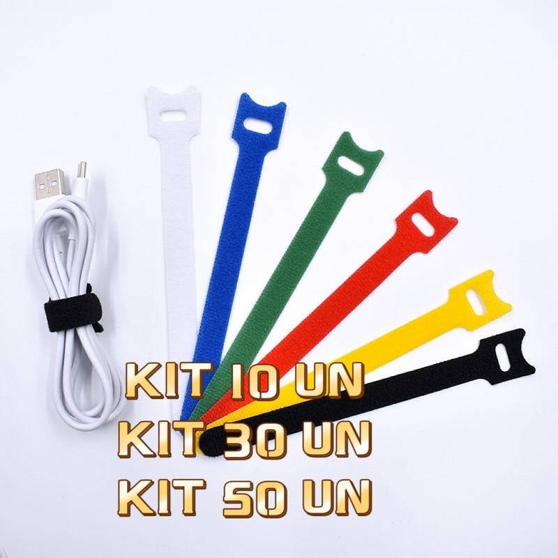 Kit 10 UN / Kit 30 UN/ Kit 50 UN Organizador de Cabos e Fios Abraçadeira multiuso Prendedor - Organizador reutilizável