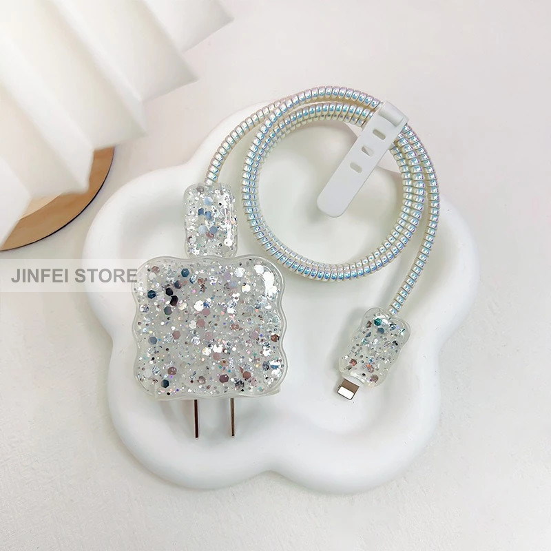 Capa protetora de silicone macio brilhante adequada para cabos de carregamento da série iPhone e cabeças de carregamento