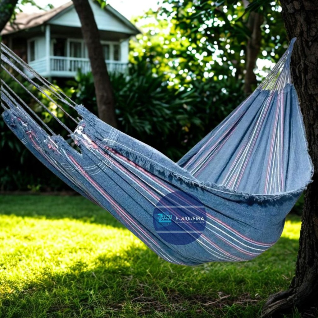 Rede De Dormir Cinza Listrado Algodão Jeans Solteiro Coloridas
