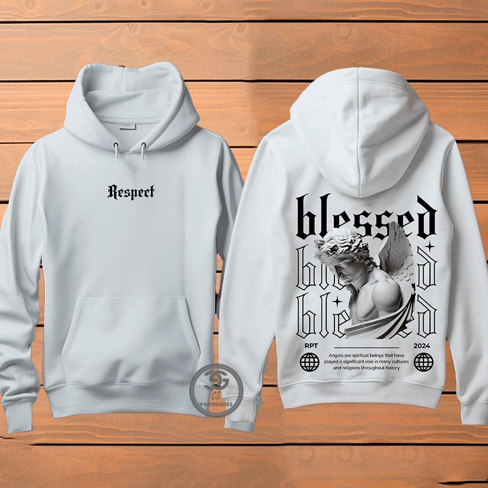 Moletom Streetwear Com Capuz Flanelado Agasalho de Frio Respect Abençoado Unissex Blessed Anjos Envio Rápido RT Eleven