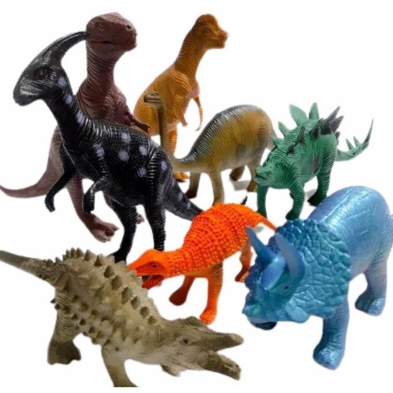 Kit com 8 Dinossauro de Brinquedo em Borracha