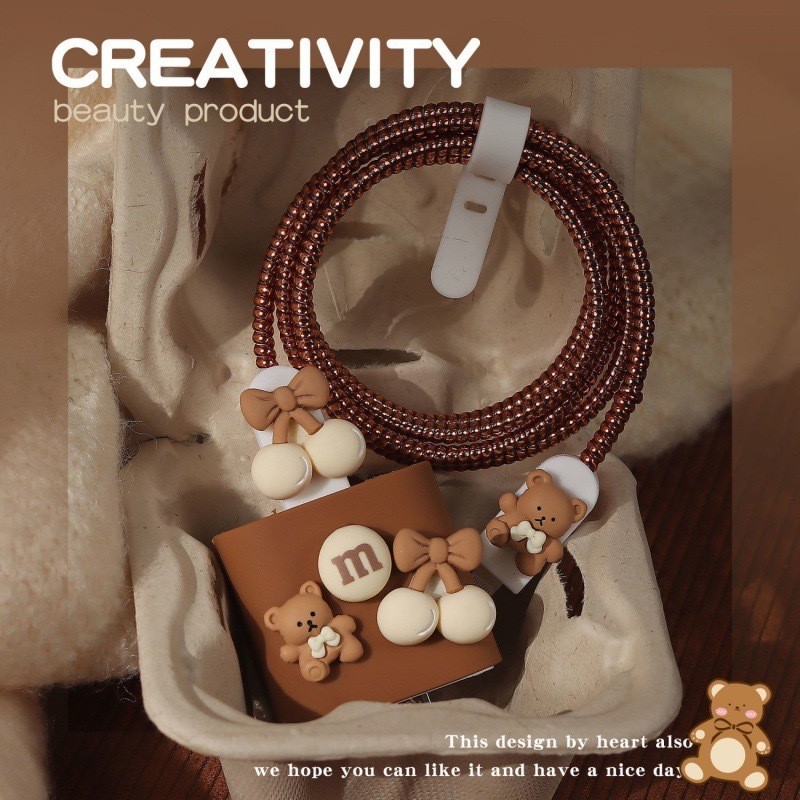 Capinha iPhone silicone fonte protetora de cabo carregador para iPhone Cartoon M Bear linha de dados Ultra Resistente