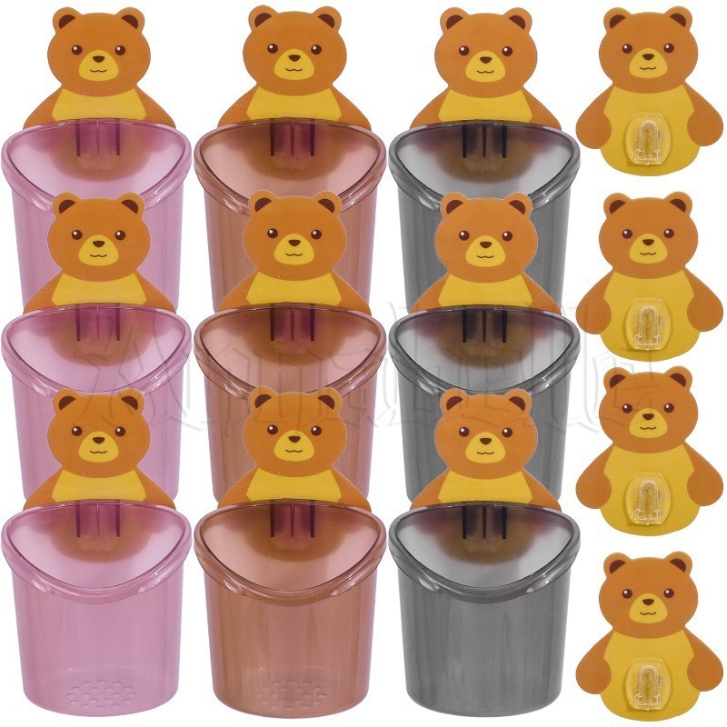 Copo De Escova De Dentes De Urso Montado Na Parede-Armazenamento De Banho-Traceless , Sem Perfurações-Rack-Com Furo De D