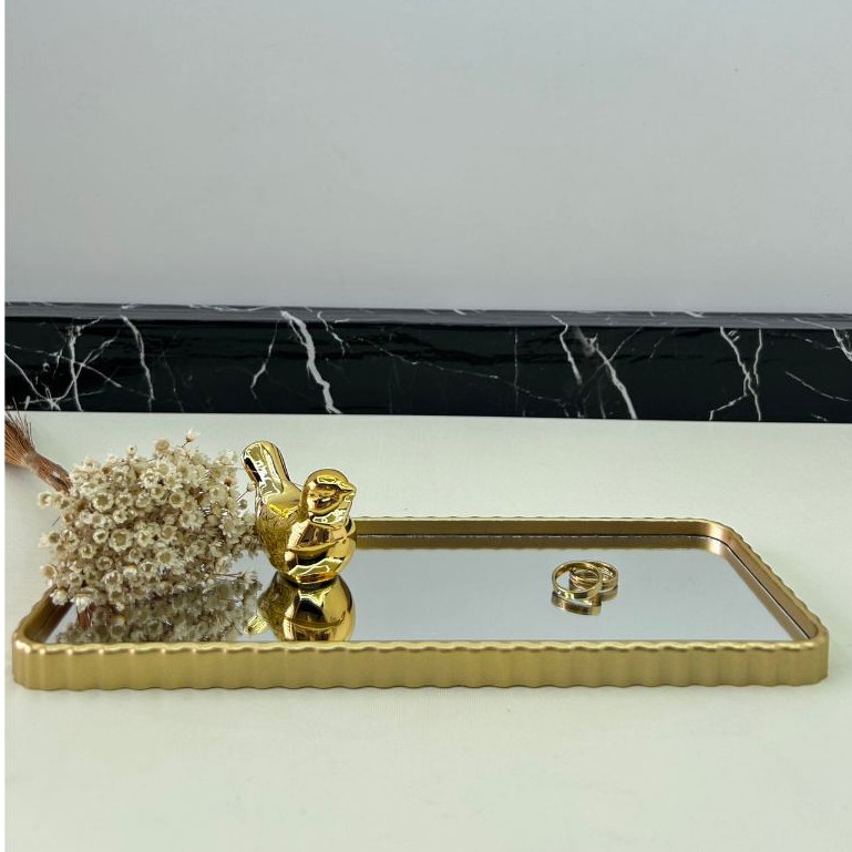 Bandeja Espelhada Banheiro Lavabo Bandeja Decorativa Multiuso Preta Dourada