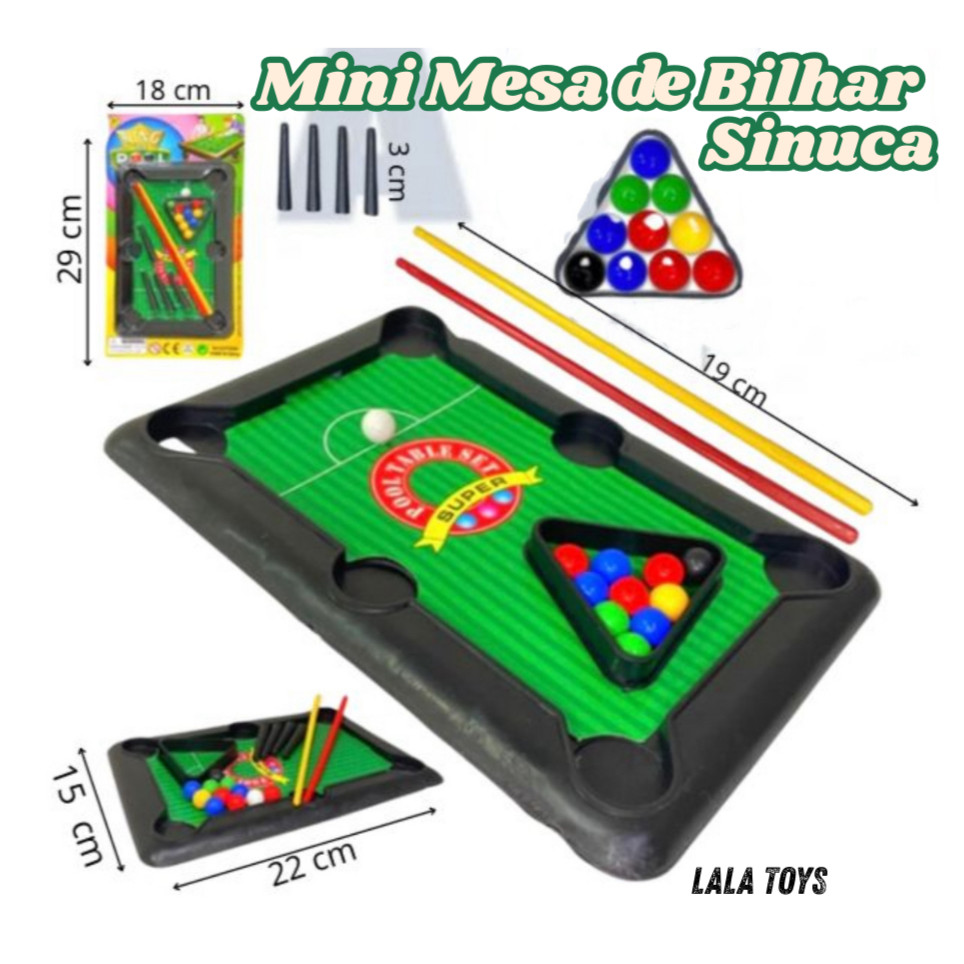 Mini Mesa De Sinuca Bilhar Snooker Brinquedo Infantil 2 Tacos e 10 Bolas e 1 triângulo